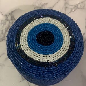 Beaded Evil Eye Trinket Box in Blue and White